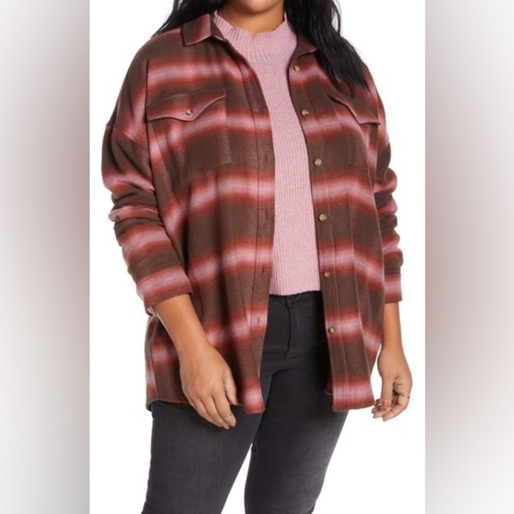 BP Nordstrom Lauren Flannel Shirt Jacket Pink